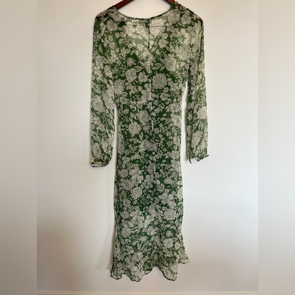 Mango floral « Lila » chiffon midi dress Floral Green Wrap Dress size 4 - Picture 4 of 12